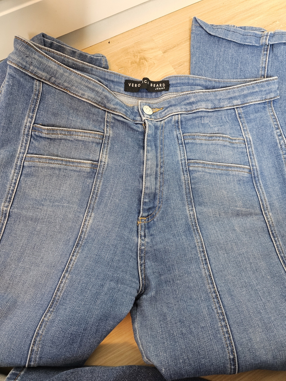Veronica Beard 10" Farrah Jeans Light Blue Panel Seam High-Rise Jeans Size 32